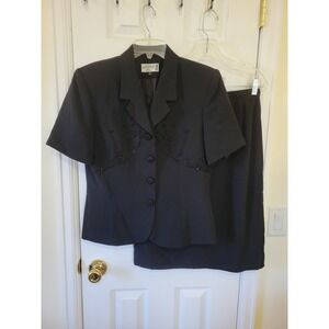 Kasper ASL Dress Black Beaded Skirt Suit Set Blazer Pencil Skirt Size 10
